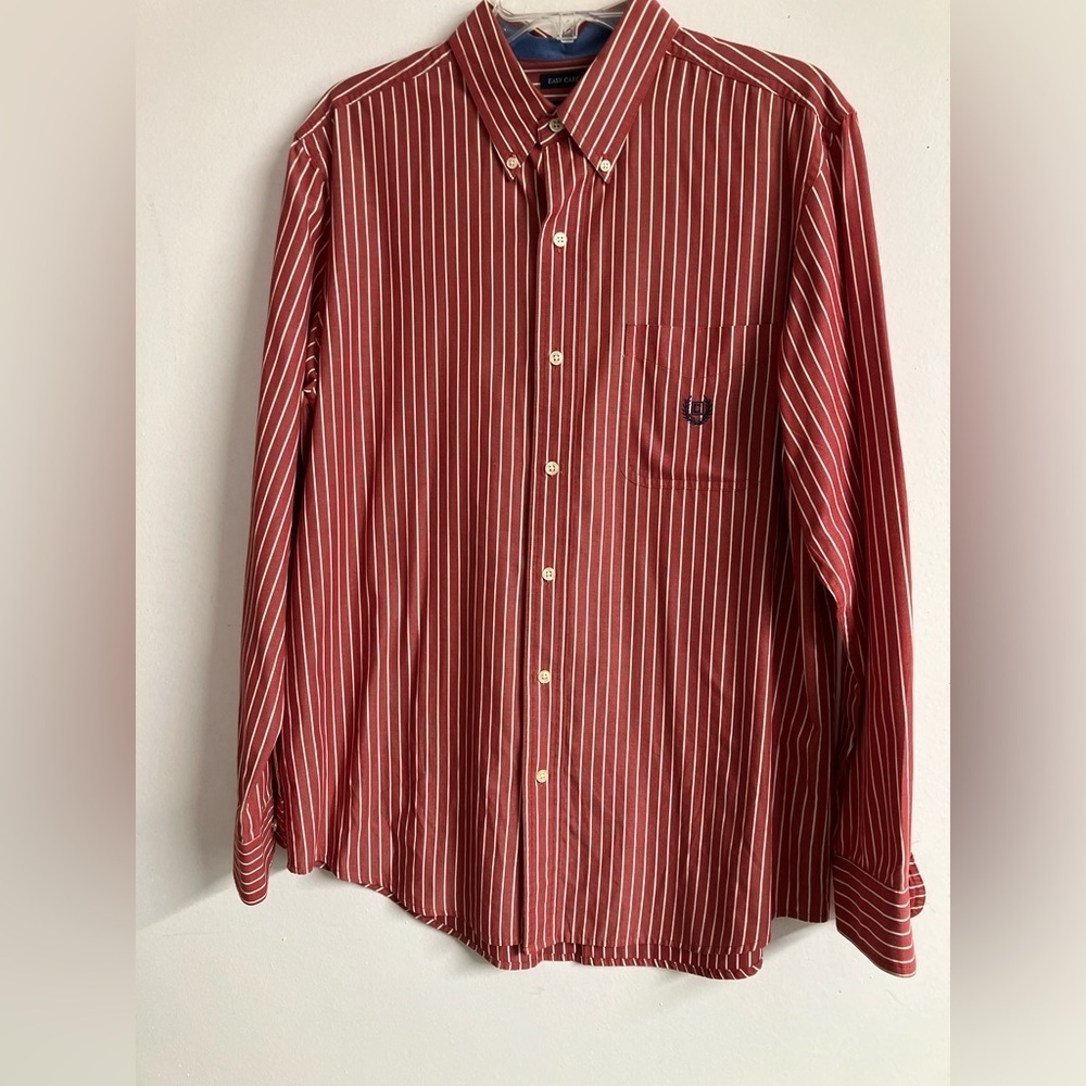 Chaps Men’s Long Sleeve Dress Shirt, Medium, Red/White Striped, Button Front